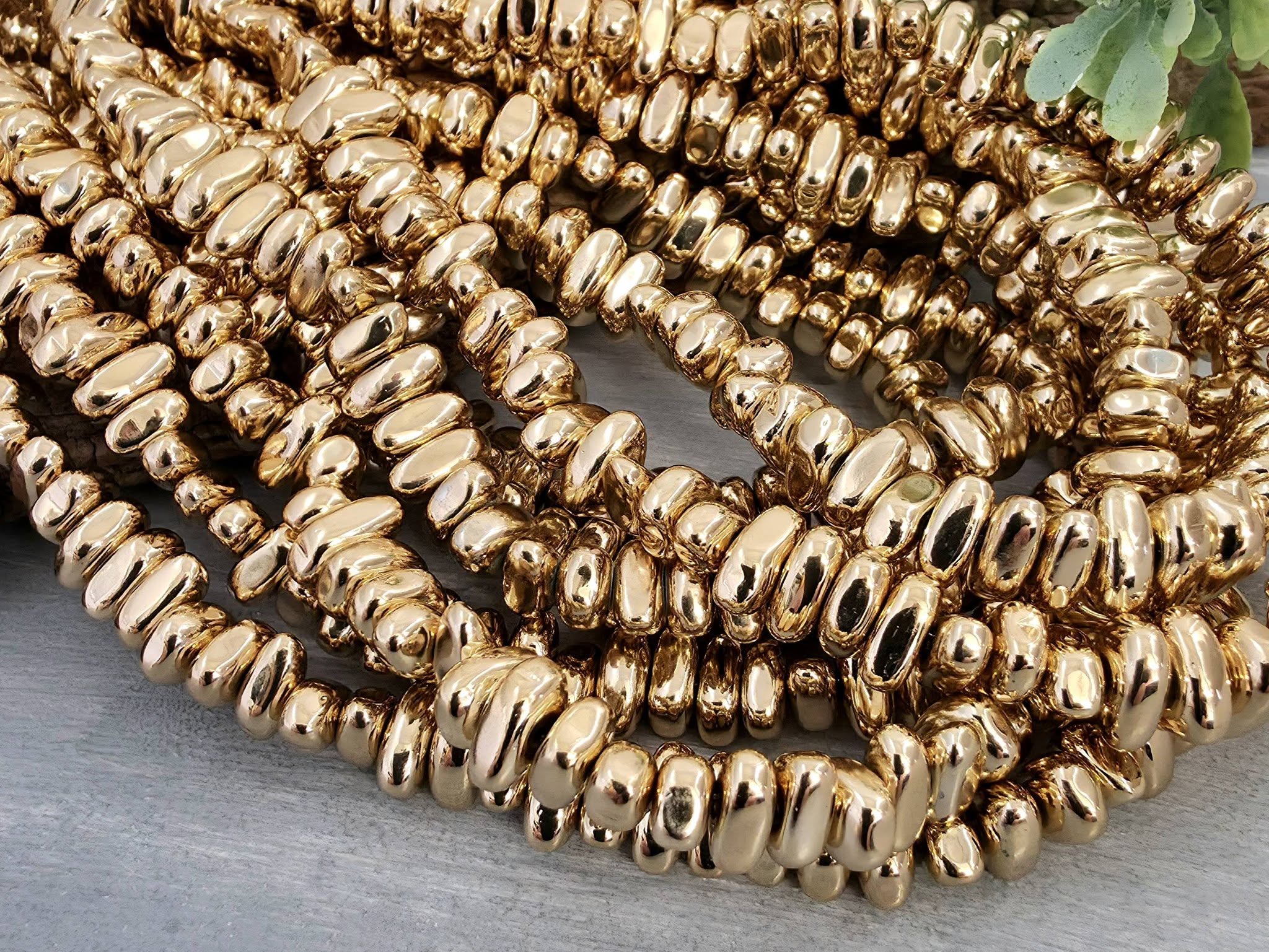 14k Gold Plated - Metallic Hematite Nuggets - 16" Full Strand
