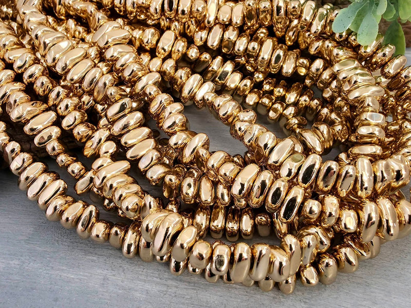 14k Gold Plated - Metallic Hematite Nuggets - 16" Full Strand