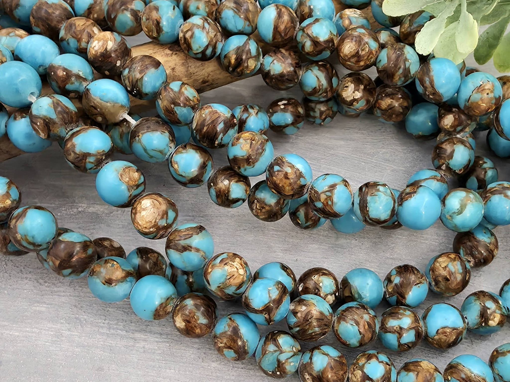Turquoise & Copper Bronzite - Round Composite Gemstone - 6mm - 8" Str.