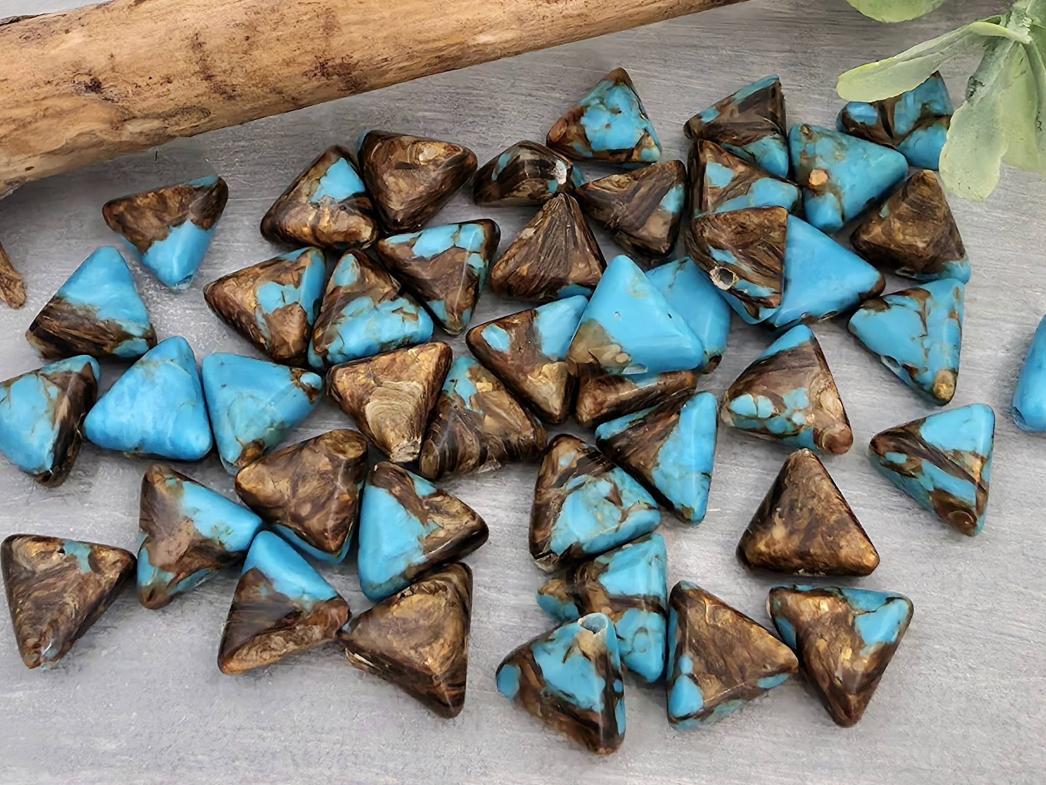 Turquoise & Copper Bronzite - Triangle Composite Gemstone - 6mm - 10pcs Main image