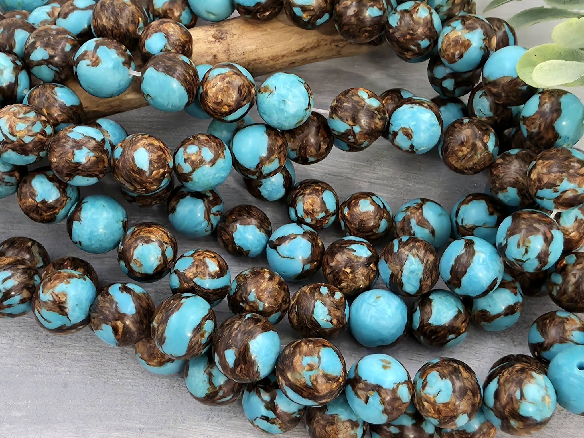 Turquoise & Copper Bronzite - Round Composite Gemstone - 10mm - 7.5" Str.