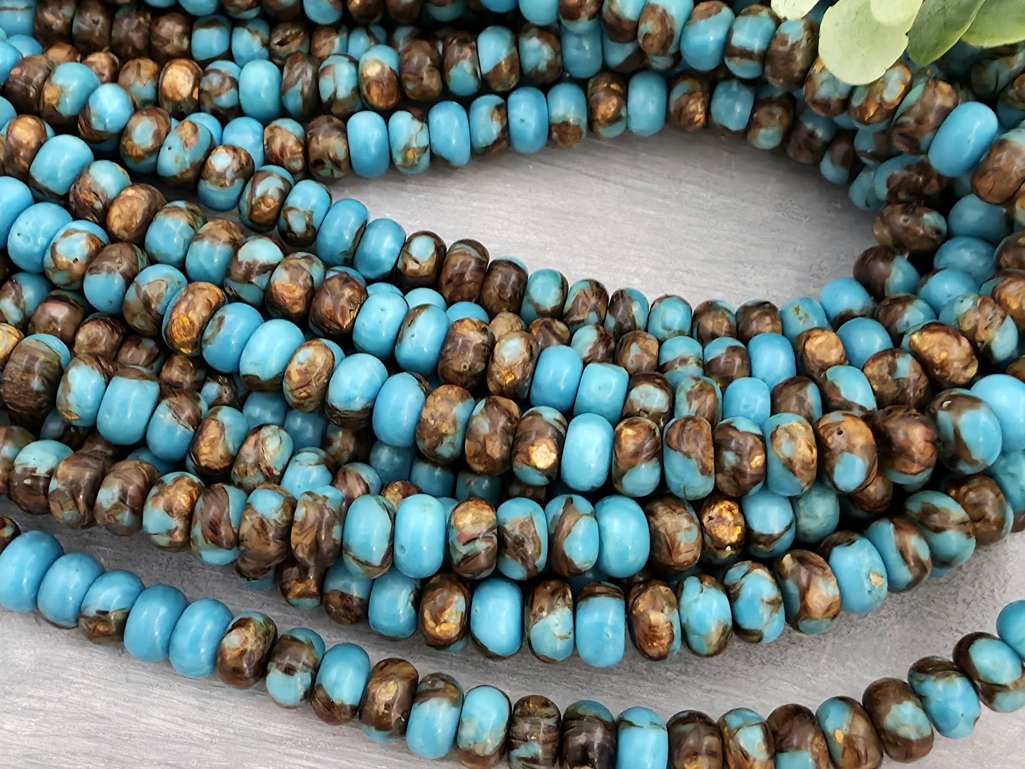 Turquoise & Copper Bronzite - Rondelle Composite Gemstone - 6mm - 7.5" Str Main image