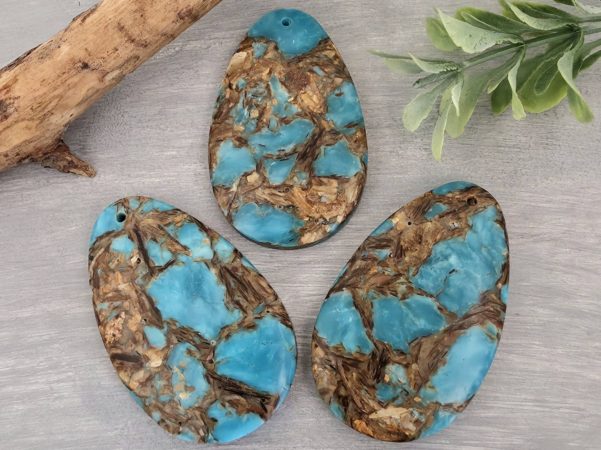 Teardrop Pendant - Turquoise & Copper Bronzite - Composite Gemstone - 45x30mm - 1pc