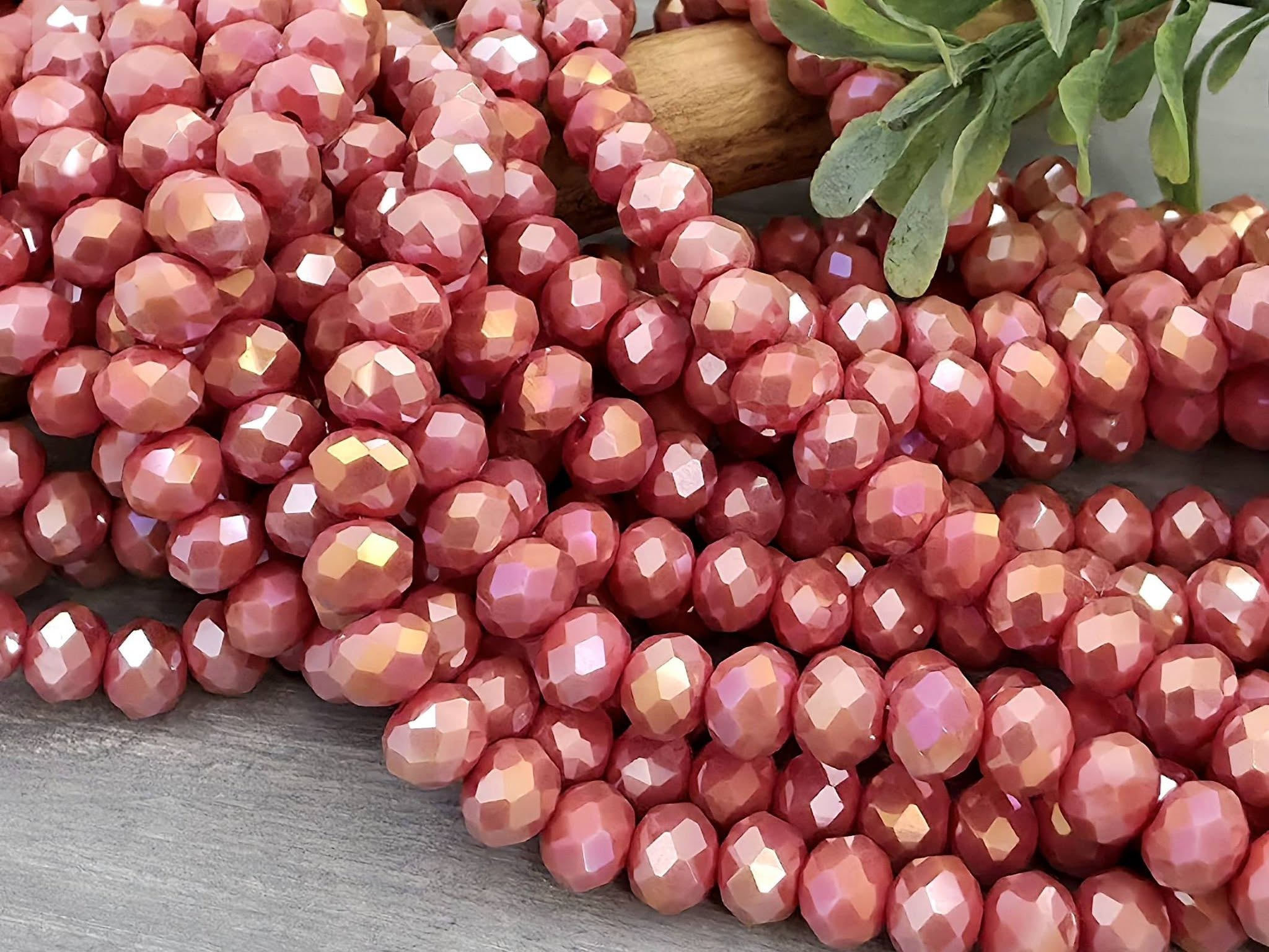 Watermelon Pink - Crystal Rondelle Beads - 6x4mm - 15" Strand