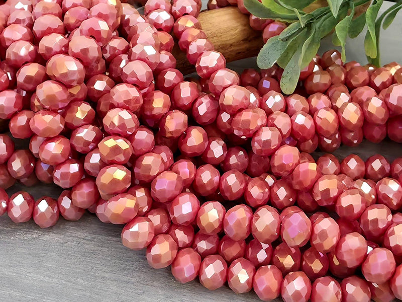 Watermelon Pink - Crystal Rondelle Beads - 6x4mm - 15" Strand