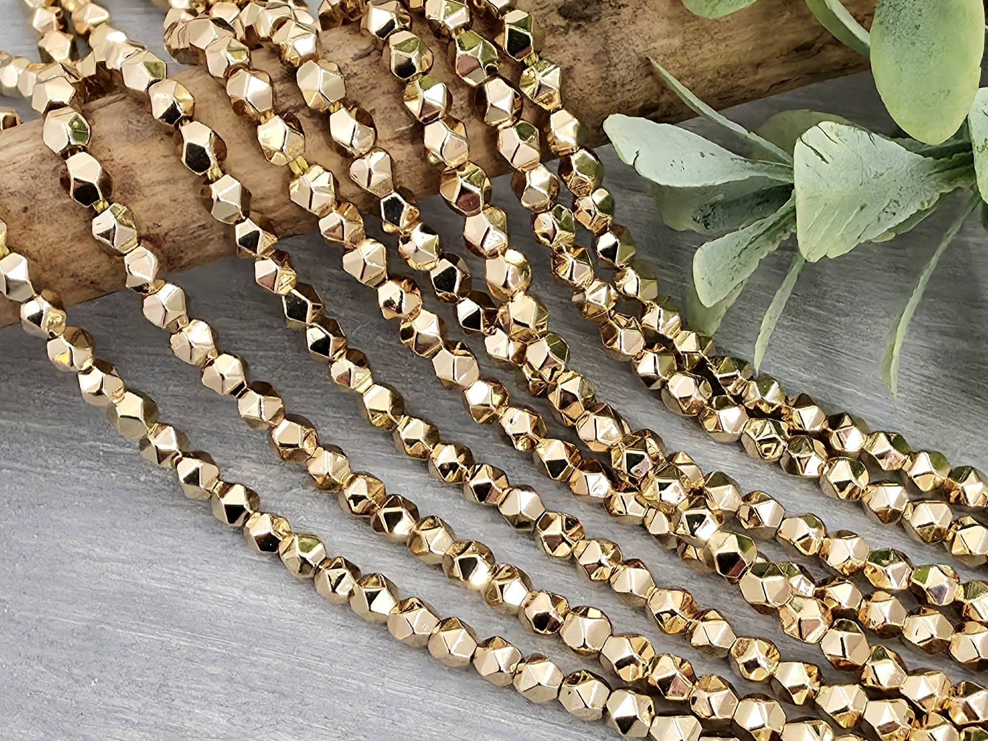 14k Diamond Cut Hematite - 3mm - 8" Str.