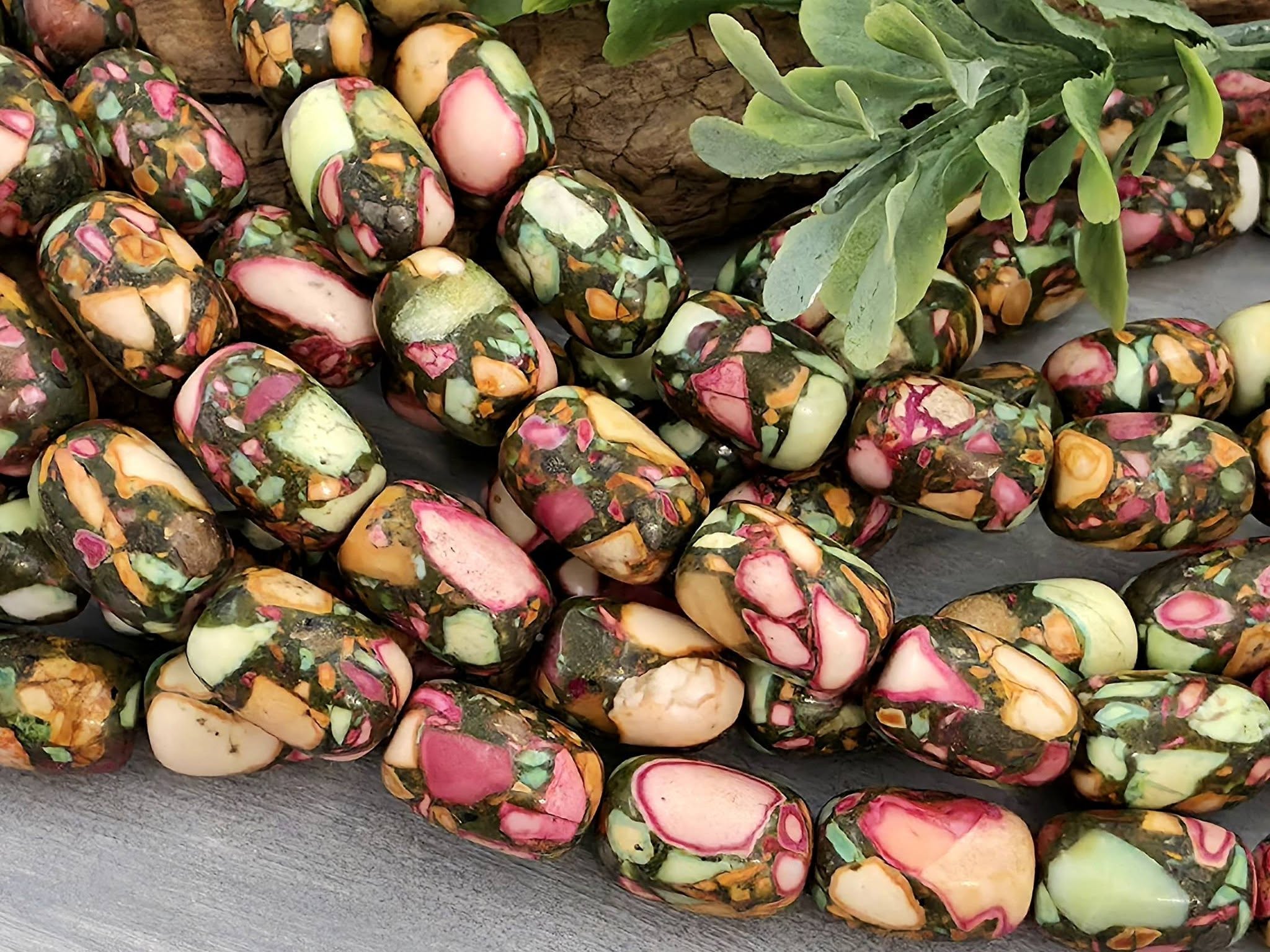 Berry Mosaic - Composite Barrel Stone Beads - 14x8mm - 10pcs