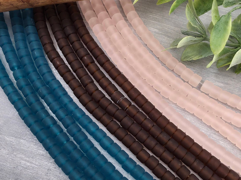 Blush & Brown - Frosted Cylinder Tube Glass Beads - 4mm - 42" Str.