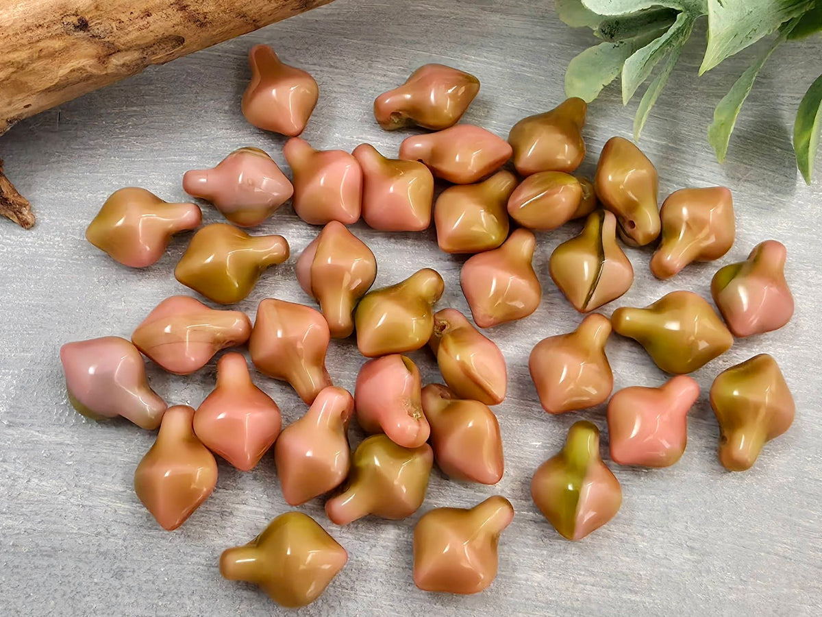 Silk Pink Olivine Mix- Czech Spade Beads - 11x8mm - 12pcs
