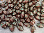 Aged Red Green Patina Wash - Czech Bicone - 8x6mm - 12" Strand/40pcs Loose