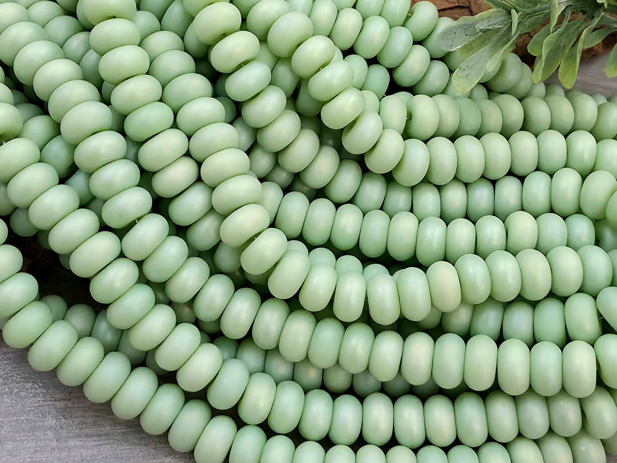 Matte Apple Green - Glass Disc Rondelles - 8x4mm - 15" Str.