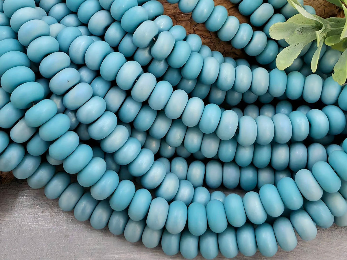 Matte Teal Blue -  Glass Disc Rondelles - 8x4mm - 15" Str.