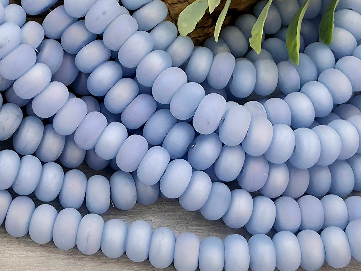Frosted Cornflower Blue - Glass Disc Rondelles - 8x4mm - 15" Str.