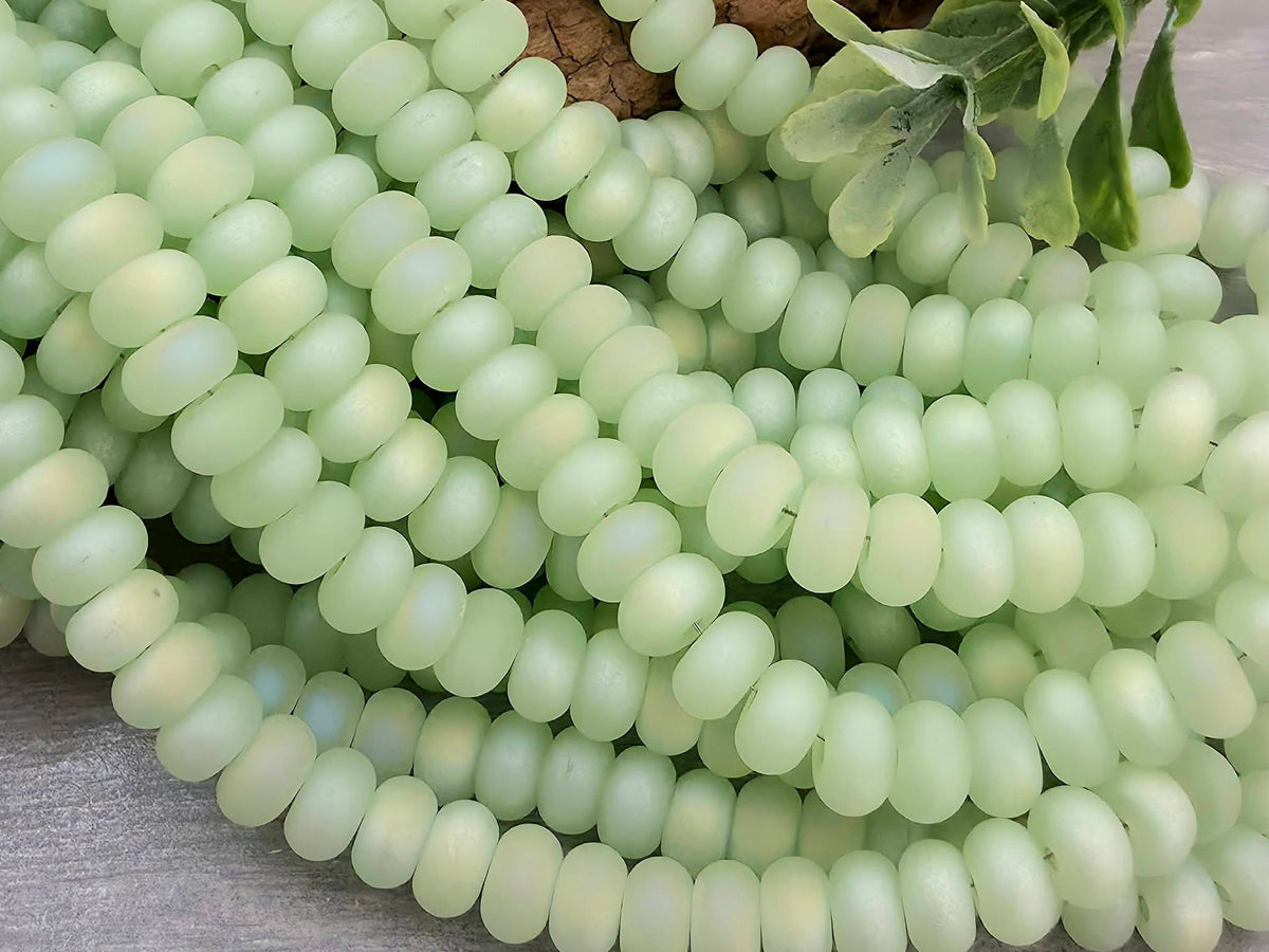 Frosted AB Apple Green - Glass Disc Rondelles - 8x4mm - 15" Str.