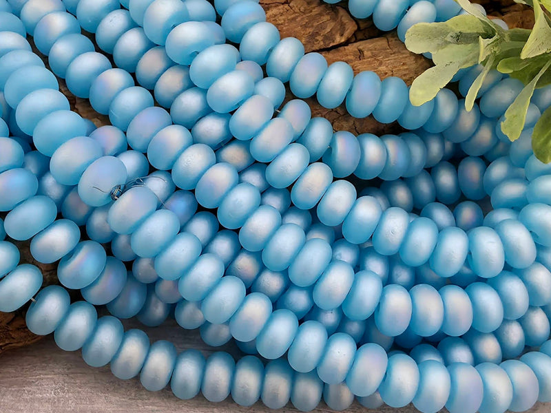 Frosted AB Aqua Blue - Glass Disc Rondelles - 8x4mm - 15" Str.