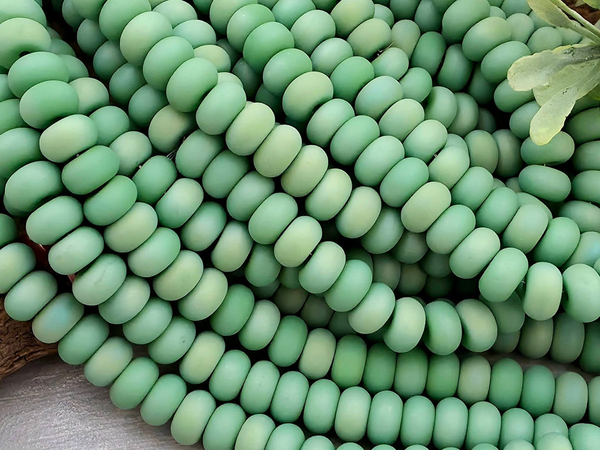 Matte Turquoise Green - Glass Disc Rondelles - 8x4mm - 15" Str.