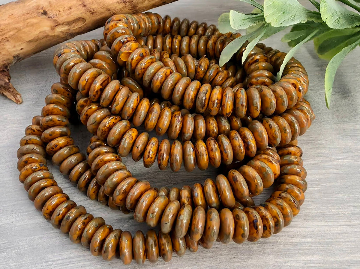 Ochre Orange Picasso - Czech Spacer Disc - 6mm - 50pcs/ Str.