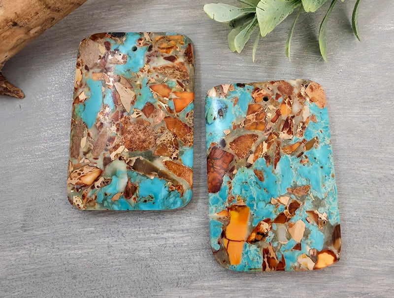 Terracotta & Turquoise - Rectangle Shape Composite Pendant - 45x30mm - 1pc