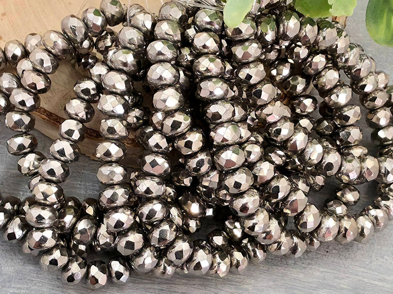 Metallic Silver Opaque - Faceted Czech Rondelle - 5x3mm - 30pcs /Str.