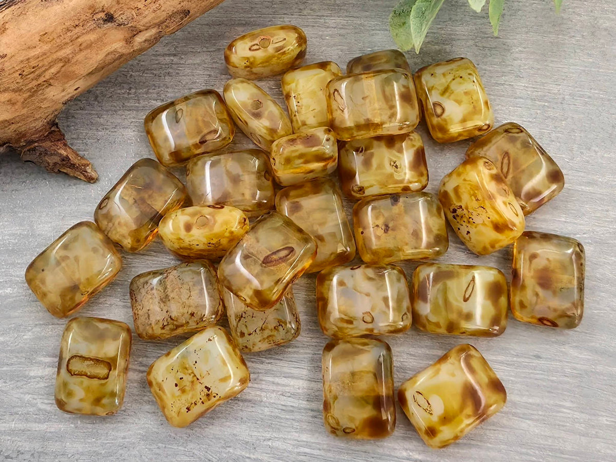 Butterscotch Opaline Picasso - Czech Rectangle Beads - 12x8mm - 10pcs Main image