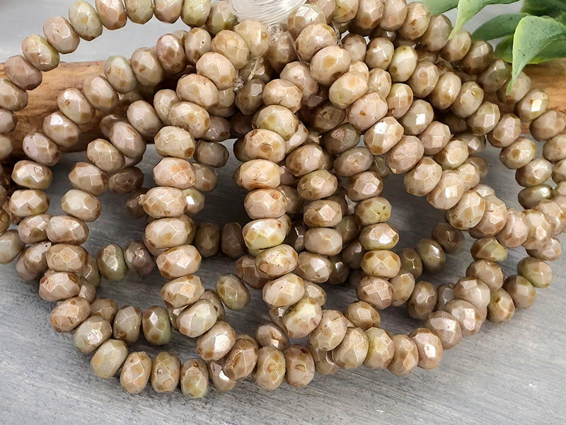 Opaque Sage Green Picasso - Faceted Czech Rondelles - 5x3mm - 30pcs /Str.
