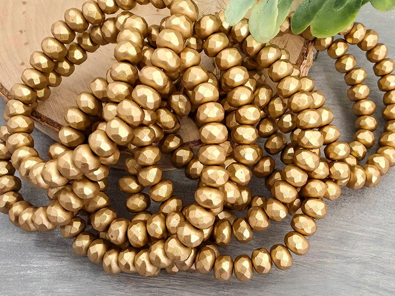 Metallic Gold Satin - Faceted Czech Rondelle - 5x3mm - 30pcs /Str.