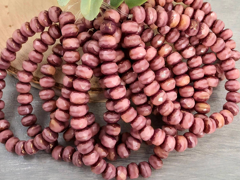 Silk Purple Pink Bronze Wash - Faceted Czech Rondelle - 5x3mm - 30pcs /Str.