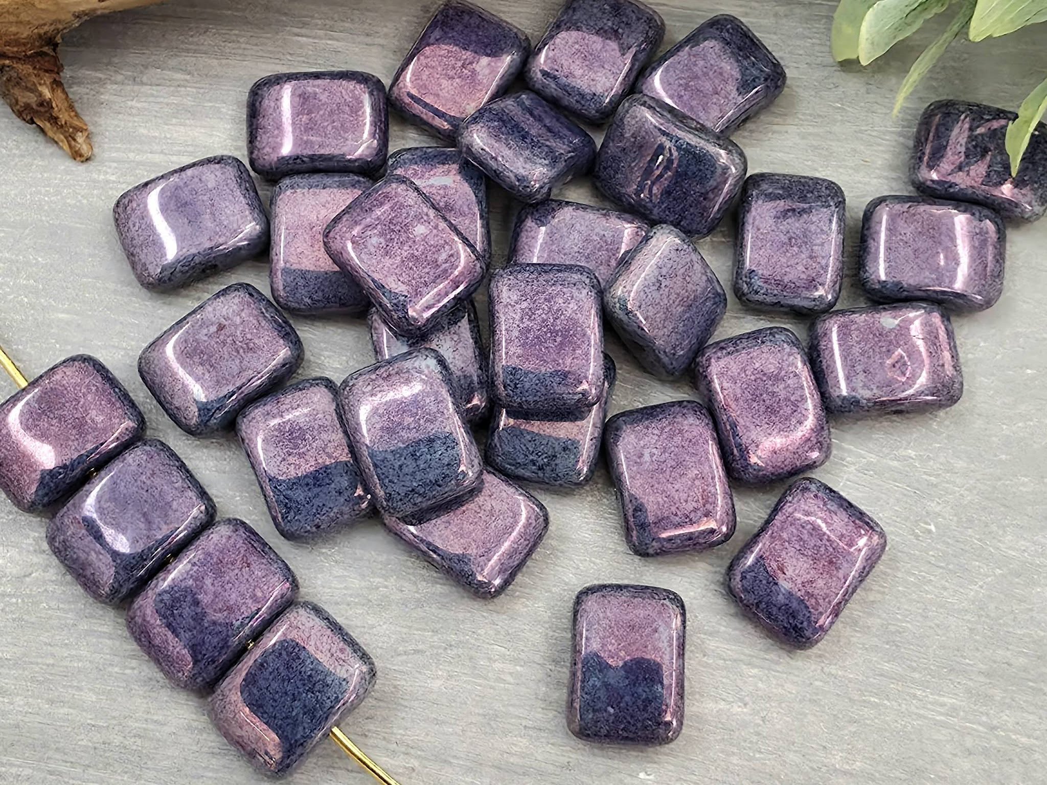 Opaque Pink Gold Stone Luster - Czech Rectangle Beads - 12x8mm - 10pcs Secondary image