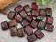 Matte Red Blue Picasso - Czech Rectangle Beads - 12x8mm - 10pcs