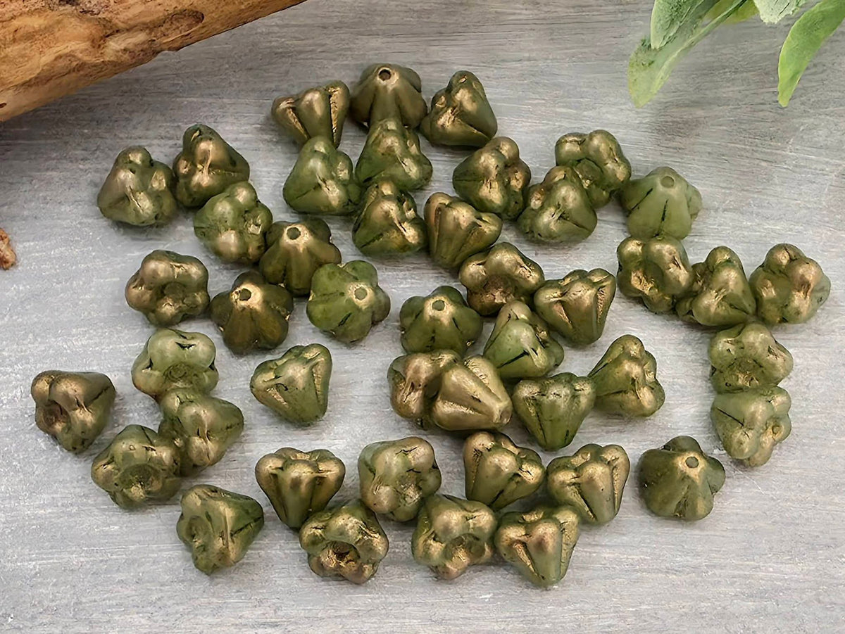 Dark Olive Gold Luster - Czech Bell Flower - 6x3mm - 30pcs