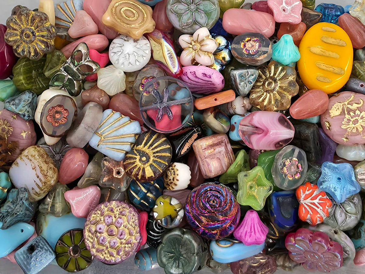 Premium Czech Glass Bead Mix - Large Size 10 to 25mm - 40gr