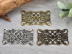 Antique Silver Art Deco Floral - Rectangle Filigree Brass Connector - 30x15mm - 4pcs