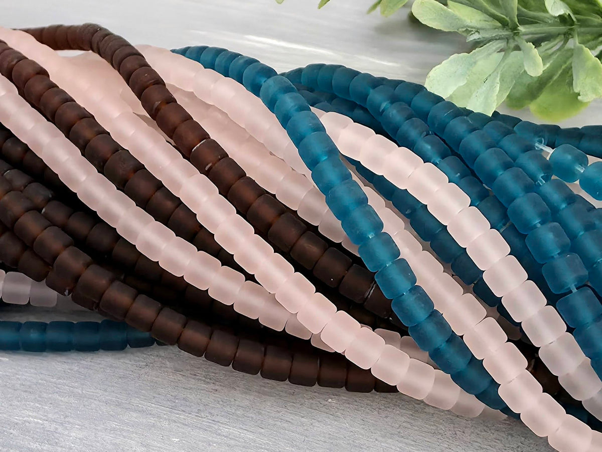 Blush & Brown - Frosted Cylinder Tube Glass Beads - 4mm - 42" Str.