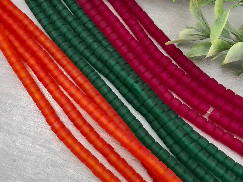 Muted Autumn - Frosted Cylinder Tube Glass Beads - 4mm - 42" Str.