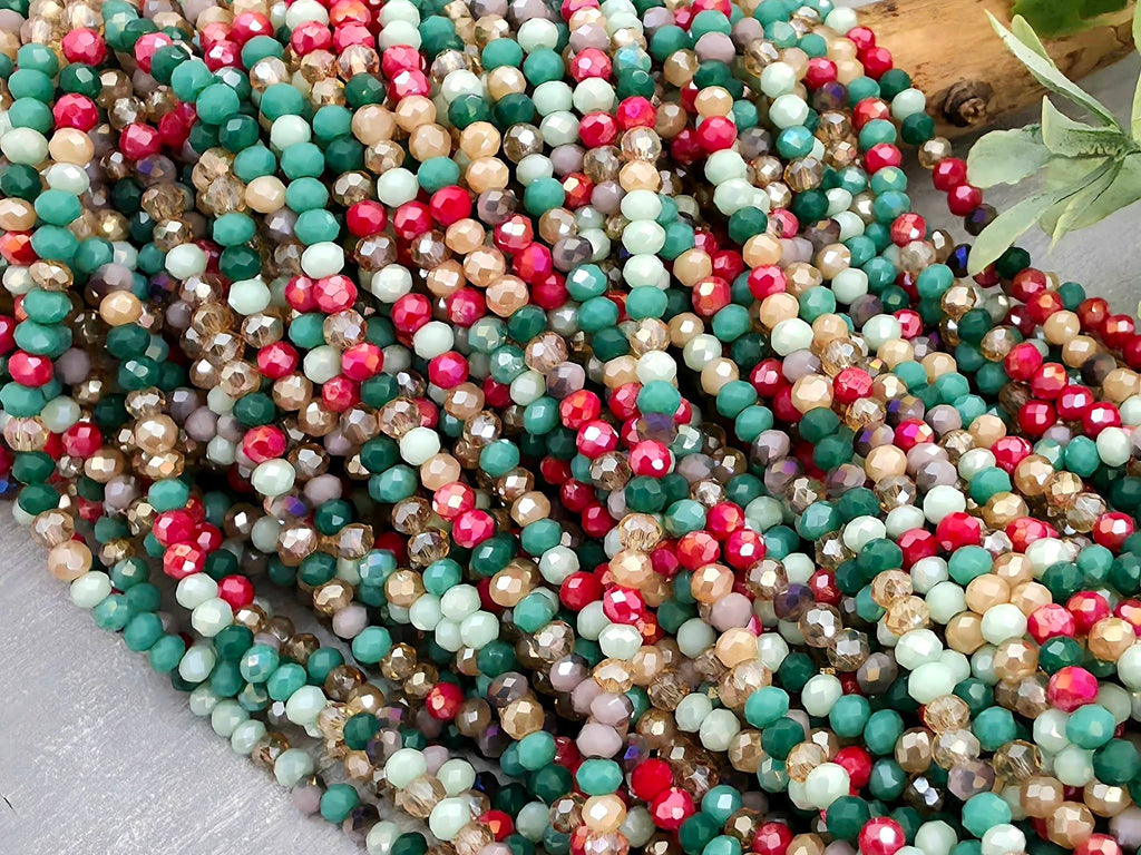 Crimson & Seafoam - Mini Crystal Rondelle Bead Mix - 2.3mm - 5 Str.