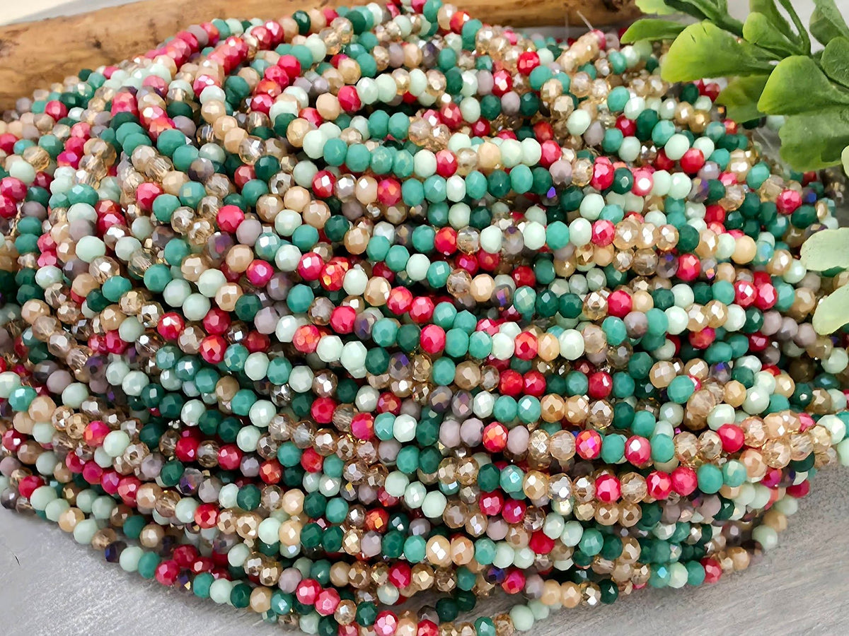 Crimson & Seafoam - Mini Crystal Rondelle Bead Mix - 2.3mm - 5 Str.