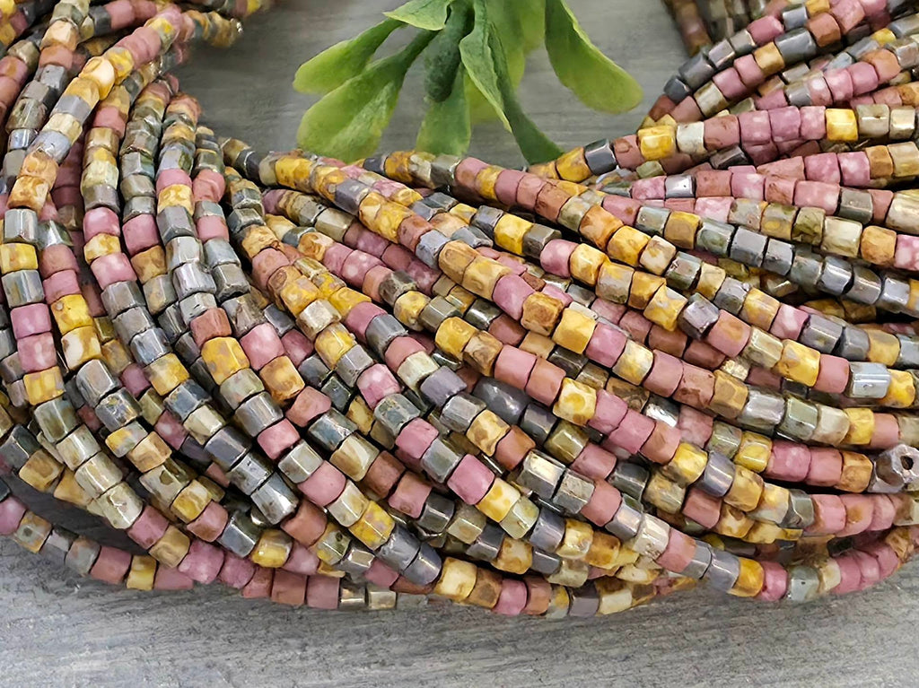 10/0 Aged Pink Medley Picasso - Czech Seed Bead Mini Bugle Mix - 20" Str.