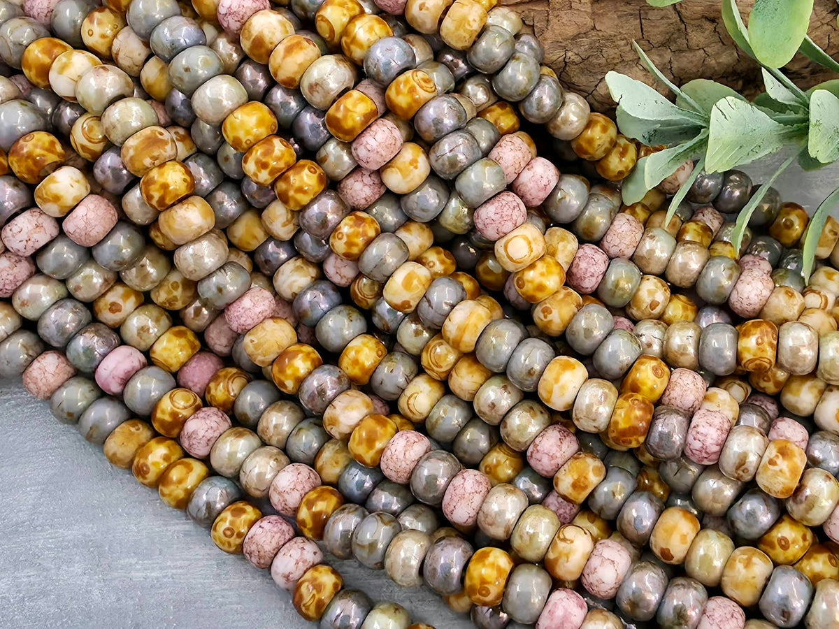 2/0 Aged Pink Medley Picasso - Czech Seed Bead Mix - 6mm - 10" Str.