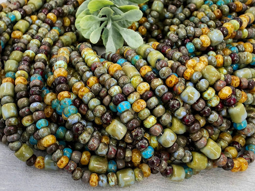 6/0 Aged Azul Picasso - Czech Cylinder Seed Bead Mix - 4mm - 10" Strand