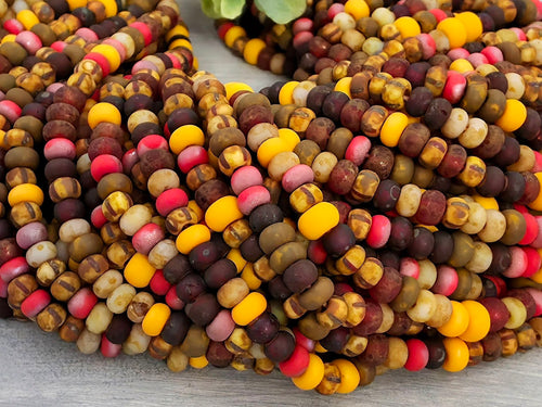 5/0 Aged Matte Apricot & Berry Stripped Picasso - Czech Seed Bead Mix - 4.5mm - 10" Str.
