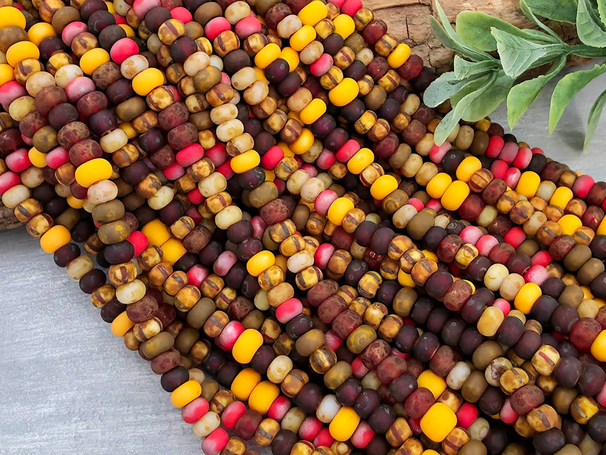 5/0 Aged Matte Apricot & Berry Stripped Picasso - Czech Seed Bead Mix - 4.5mm - 10" Str.