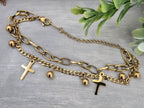 Multiple Chain w/Cross Bracelet - Gold Stainless Steel Brass - 1pc