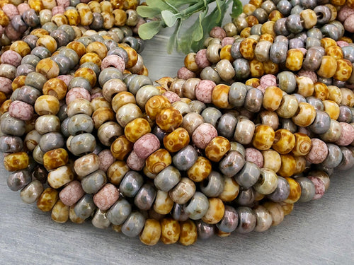 2/0 Aged Pink Medley Picasso - Czech Seed Bead Mix - 6mm - 10" Str.