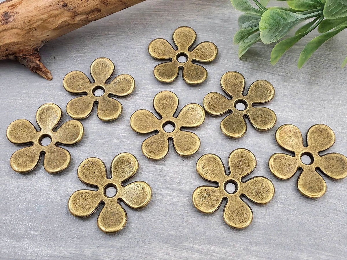 Antique Brass Curved Flower Links - 20mm - 10pcs