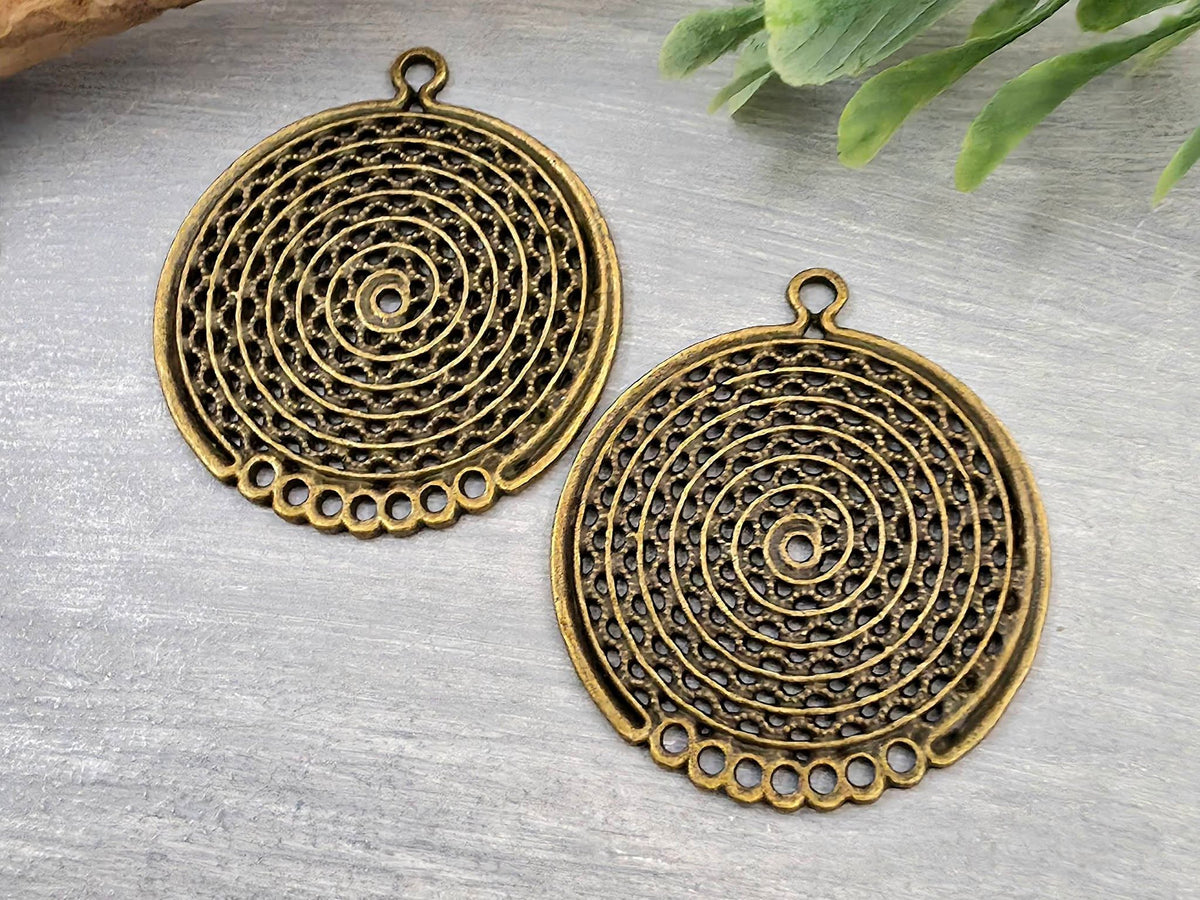 Antique Brass Filigree Chandelier Pendant - 30mm - 1pc