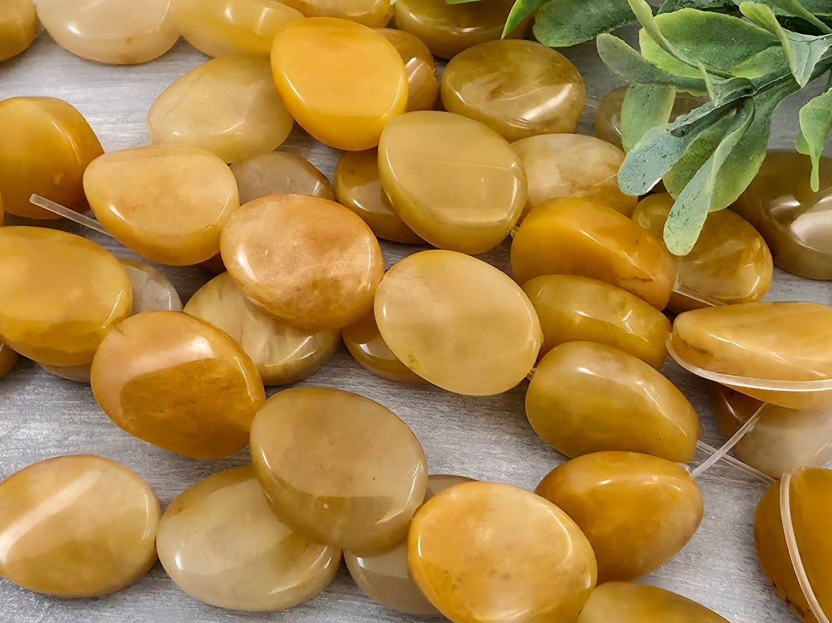Natual Yellow Jade - Twisted Oval Gemstone Beads - 16x11mm - 6pcs