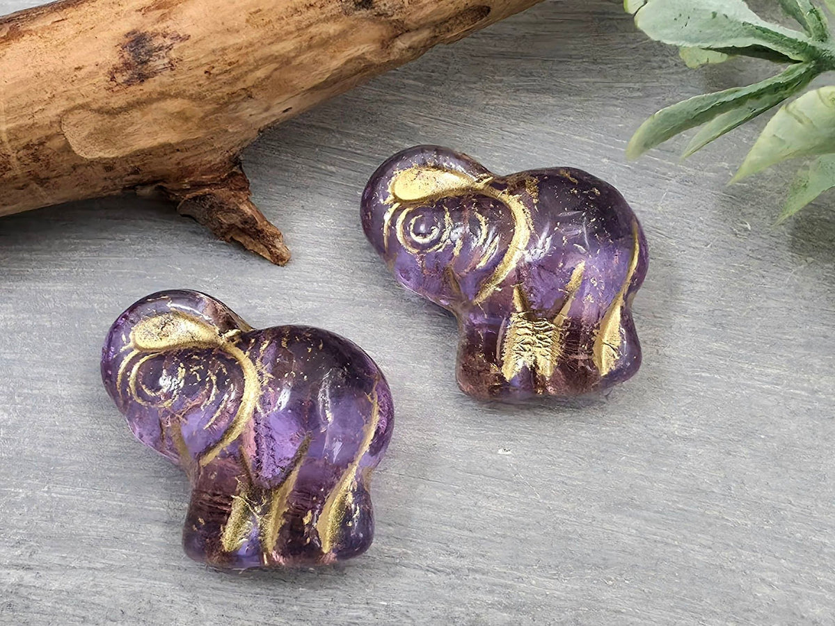 Amethyst - Czech Glass Elephant Beads - 21mm