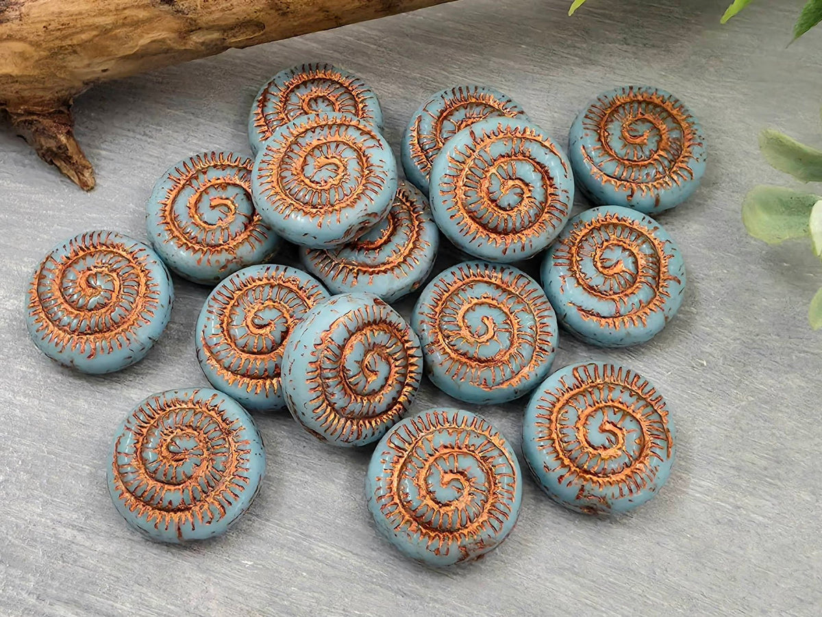 Turquoise Copper Wash - Czech Glass Swirl Lentil Beads - 14x4mm Main image