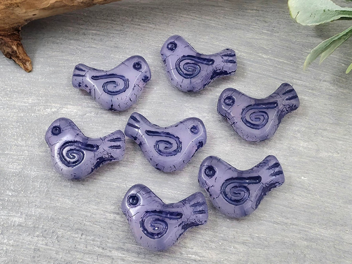 Opaline Purple - Czech Bird Dove Beads - 16x10mm - 10pcs