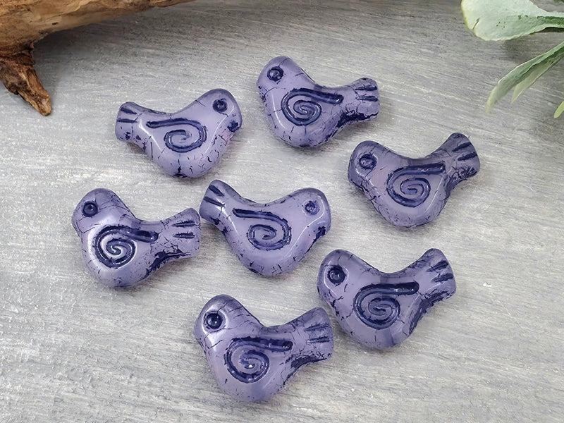 Opaline Purple - Czech Bird Dove Beads - 16x10mm - 10pcs
